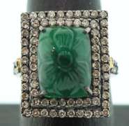 Embellished Floral Emeral Ring with Gold Plated Silver and Diamond Accents