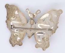 Vintage 925 Sterling Silver Signed Turquoise Butterfly Pendant Brooch