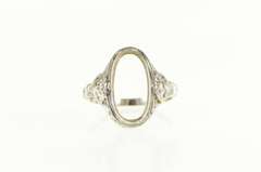 14K White Gold Art Deco Ornate Oval Filigree Setting Ring