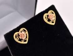 Fancy Rose Heart Earrings in 14k Two-Tone Gold