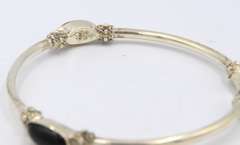 Vintage 925 Sterling Silver Signed Black Onyx Bangle