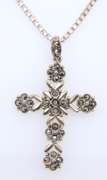 Vintage 925 Sterling Silver Cross Pendant on Box Chain Necklace
