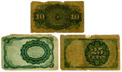 Three Fractional Currency Notes, 4th Issue 10 Cents, 5th Issue 10 Cents, & 5th Issue 25 Cents