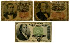 Three Fractional Currency Notes, 5th Issue 10 Cents ,5th Issue 25 Cents, & 4th Issue 50 Cents