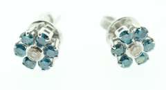 Spring Blue Diamond Floral Silver Earrings