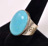 Blue Turquoise Set In Sterling Ring