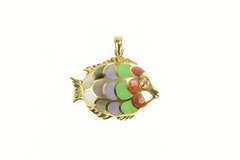 14K Yellow Gold Carnelian Jade Mother of Pearl Fish Scale Pendant