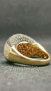 18K TWO TONE DOME RIGHT HAND RING WITH 4.50 CARATS T.W. OF BLACK AND WHITE DIAMONDS