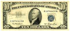 1953 Blue Seal $10 Silver Certificate