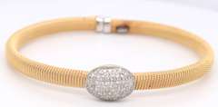 Majestic Yellow Gold Pave oval on Textured Cuff Bangle