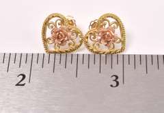 Fancy Rose Heart Earrings in 14k Two-Tone Gold
