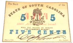 W T &Co Watermarked 5 Cent South Carolina Feb 1 1863 Note
