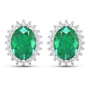 14 Kt White Gold Emerald Diamond Earrings