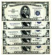 6 1953 Blue Seal $5 Silver Certificates