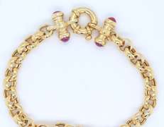 Charming Yellow Gold Rolo Chain Link Toggle Ruby Bracelet