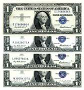 4 Crisp $1 Silver Certificates from 1957