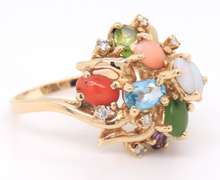 Powerful Yellow Gold Diamond and Multi Gemstone Cocktail Ring