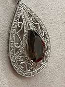 BRAND NEW 14K white gold  smokey quartz and diamond pendant and chain.