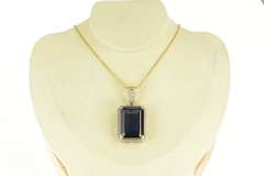 10K Yellow Gold Emerald Sim. Sapphire Diamond Encrusted Pendant