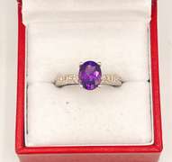 14kt Solid White Gold Amethyst & Diamond Ring