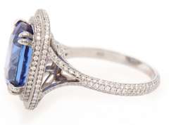 Magnificent White Gold Tanzanite in Double Halo Diamond Ring