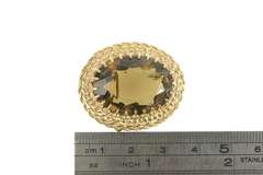 14K Yellow Gold Smoky Quartz Scalloped Ornate Filigree Halo Pin/Brooch
