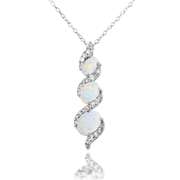 Simulated White Opal & White Topaz Necklace in Sterling Silver