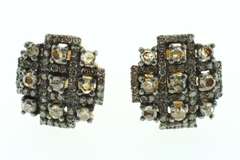 Noble Diamond Checkered Earrings with Gold Plated Silver