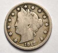 1912-S Key Date Liberty V Nickel, Circulated.