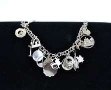 Vintage Sterling Chain Bracelet With 16 Different Theme Charms, Mostly Souvenirs