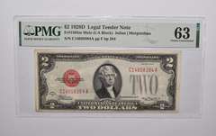 PMG63 EPQ $2 1928-D US Legal Tender FR#1505m Mule (CA Block) Red Seal