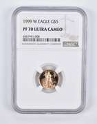 PF70 UCAM 1999-W $5 American Gold Eagle 1/10 Oz. .999 Fine Gold NGC