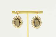 14K Yellow Gold Smoky Quartz Scalloped Filigree Halo Dangle Earrings
