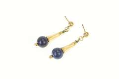 Gold Filled 1960's Lapis Lazuli Sphere Curved Dangle Earrings