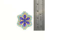 18K Yellow Gold Lapis Lazuli Turquoise Halo Ornate Cocktail Ring