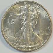Creamy-white BU 1934-P Walking Liberty Half Dollar. Nice