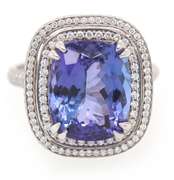 Magnificent White Gold Tanzanite in Double Halo Diamond Ring