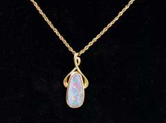 Captivating Colorful Opal Pendant Necklace in 14K Yellow Gold