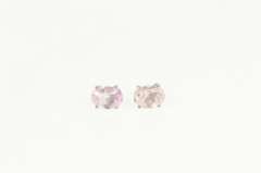 14K White Gold Oval Pink Topaz Solitaire Classic Stud Earrings