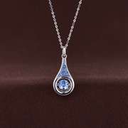 Platinum over 925 non tarnish Sterling silver with large fancy blue pendant