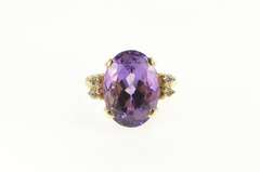 14K Yellow Gold Oval Amethyst Diamond Accent Cocktail Ring