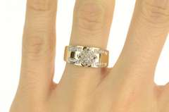 10K Yellow Gold Squared Diamond Cluster Vintage Statement Ring