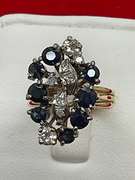 LADIES 14K GOLD DIAMOND AND SAPPHIRE VINTAGE RING