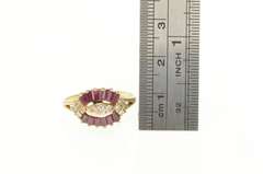 14K Yellow Gold 1.83 Ctw Diamond Baguette Ruby Halo Vintage Ring