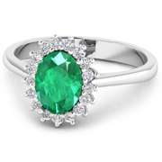 Solid 14 Kt White Gold Emerald Diamond Ring