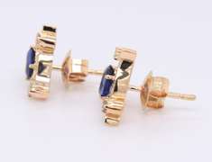 Gorgeous Yellow Gold Oval Tanzanite and Diamond Triangle Earrings