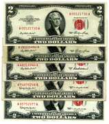 5 $2 US Notes from 1953 & 1963