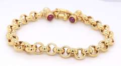 Charming Yellow Gold Rolo Chain Link Toggle Ruby Bracelet
