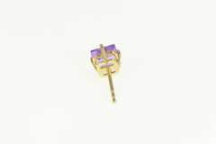 14K Yellow Gold Square Princess Amethyst Solitaire Single Stud Earring