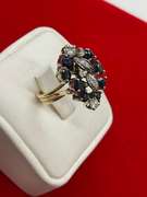 LADIES 14K GOLD DIAMOND AND SAPPHIRE VINTAGE RING